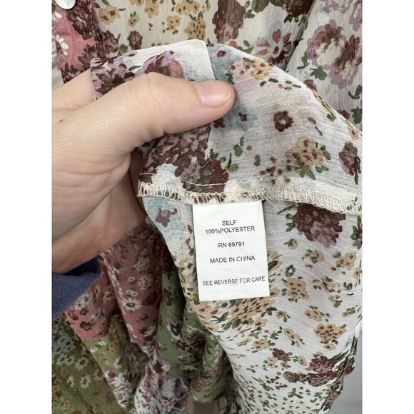 Hope Springs Cottagecore Floral Peasant Dress Women Large Ivory Tiered Prairie - Picture 4 of 9